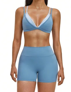 Conjunto deportivo de 2 piezas MFVIM para mujer con sujetador de copa triangular efecto piel desnuda, sin aros, fino, con tirantes finos y espalda des - Shein - FashionsVida