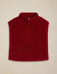 Funnel Neck Half Zip Knitted Poncho Red female