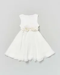 Abito avorio in tulle con gonna ampia e fascia a fiori in tono