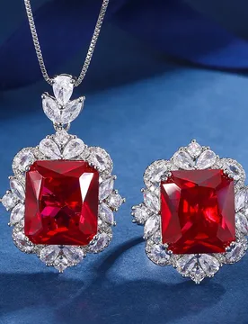 New gold-plated red corundum women's set, elegant style with full diamond embellishment14*16 - Aliexpress - FashionsVida