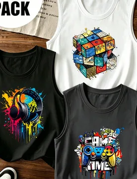 Pcs/Set Camisetas sin mangas para niños con estampado de colores mixtos, camisetas deportivas básicas con estampado de arte callejero de salpicadura - Shein - FashionsVida