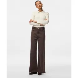 Pantalón vaquero alto de corte ancho de mujer