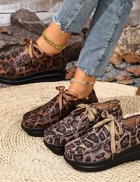 Hot Seller 36-43 Large Leopard Pattern Shallow Mouth Lace Thick Bottom Printed Fashion Casual Sponge Cake Shoes Single Shoes - Aliexpress - FashionsVida