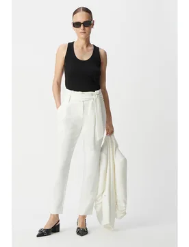 Pantalón recto de mujer en tejido reciclado de tiro alto con cinturón - IKKS - FashionsVida