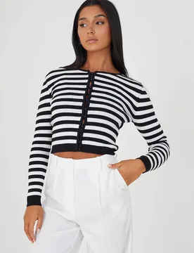 Ribbed Knitted Cardigan Sweater - Ivory - Size: L - Brave soul - FashionsVida