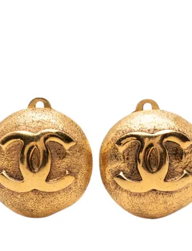 CC Gold Plated Button Clip On Earrings - Chanel - FashionsVida