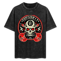 Psychobilly Rock Skull Bikers Vintage Rockers Rockabilly Guitars T-Shirt Urban Style Print T-Shirt