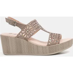Sandalias de cuña de mujer en nobuck troquelado strass
