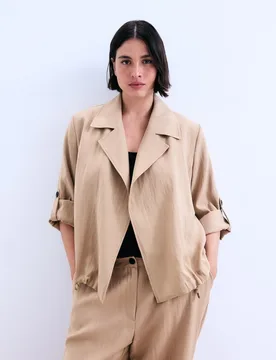 Chaqueta lisa fluida sin botones de mujer - Couchel - FashionsVida