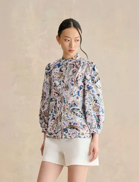 Pure Cotton Paisley High Neck Blouse White Mix female - Hobbs - FashionsVida
