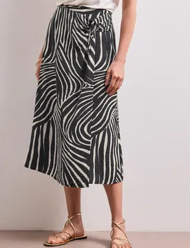 Midi-Rock in Wickel-Optik mit Print female Schwarz