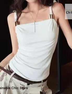 American retro solid color kinked suspender vest women's summer new fashion with a niche design and a hot girl sleeveless top - Aliexpress - FashionsVida