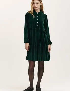 Women's Rosanna Velvet Mini Shirt Dress in Bottle Green Size: 12 - Bottle Green - Size: 12 - Finery London - FashionsVida