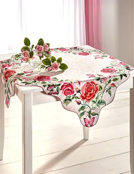 Mitteldecke "Rosen" mit Languettenrand 85 x 85 cm - Eldo - FashionsVida