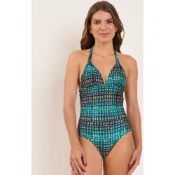 Bañador de mujer cuello halter estampado con relleno