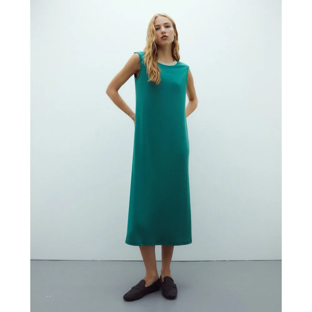 Vestido largo punto canalé modal cuello redondo - Andam - FashionsVida