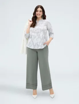 Pantalones de mujer wide leg con detalle ajour cintura elástica con cordón ajustable - Fiorella Rubino - FashionsVida