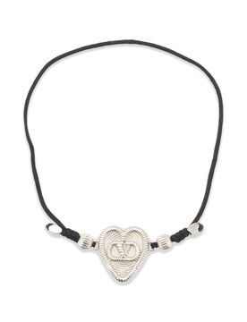Hammered Heart Metal Pendant with VLogo Signature and Adjustable Sliding Knot Strap