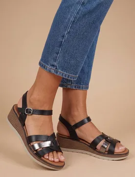 Good For The Sole: Angela Flexisole Faux Leather Platform Wedge Sandals - Black - Size: 3 - Dorothy perkins - FashionsVida
