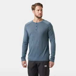 Men's Durawool Long Sleeve Henley Navy L - Washed Navy Blue - Male