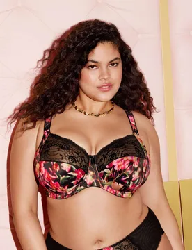 Morgan Floral Lace Wired Full Cup Bra (DD-KK) Black Mix female - Elomi - FashionsVida