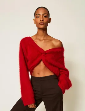 Pull en laine brossée avec naud - TWINSET - FashionsVida