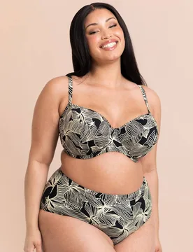 Women's Ripple Reef Balcony Bikini Top Underwired Padded in Black Size: 38F - Black - Size: 38F - Curvy Kate - FashionsVida