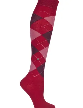 Pair Red Marylebone Argyle Wool Knee High Socks Ladies 3.5-7 Ladies - - Red - Size: Small - Burlington - FashionsVida
