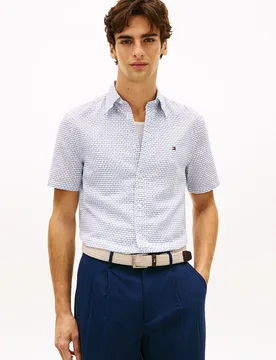 Camisa de caballero de manga corta estampada de lino - Tommy Hilfiger - FashionsVida