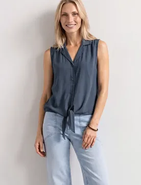 Blusentop mit Bowling-Kragen und Knoten female Blau - Street One - FashionsVida