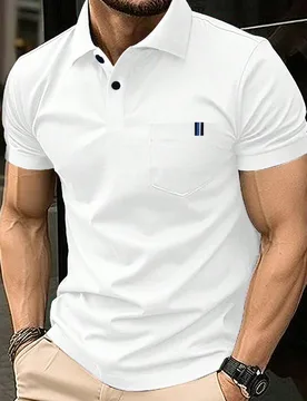Camisa polo de manga corta para hombre con bolsillo, formal - Shein - FashionsVida