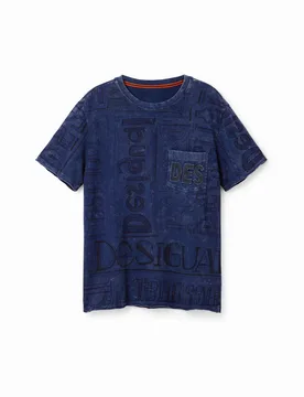 T-shirt logo tissu délavé BLUE S male - Desigual - FashionsVida