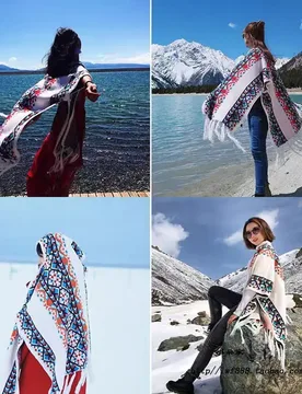 Retro ethnic style cape Cape women travel photo Knitted warm fringe scarf over a cape - Aliexpress - FashionsVida