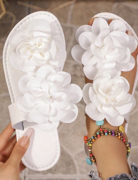 Sandalias planas con decoración floral para mujer, elegantes, de moda, bohemias, casuales, sexys, con aplicaciones de cuero sintético PU para playa,