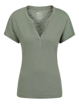 Women's 'Skye' Lightweight Breathable Short Sleeve Casual V-Neck Slub T-Shirt in Khaki Size: 16 - Khaki - Size: 16 - Mountain Warehouse - FashionsVida