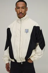 Mens Oversized Funnel Neck Circa 98 Crest Colour Block Track Jacket - Ecru - Size X-Small