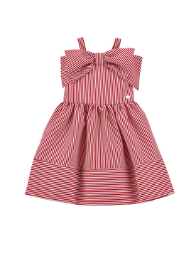 Abito a righe con fiocco bambina rosso e bianco