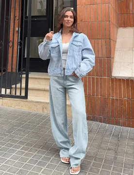Jean Baggy Barrel Taille Basse 32 Bleu Lavé - Bershka - FashionsVida