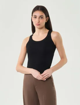 Canotta nera in misto viscosa a costine - Hlo! - FashionsVida