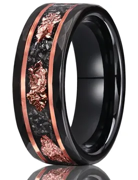 Mm black tungsten carbide ring men's wedding bands inlaid rose gold foil & meteorite fashion jewelry engagement promise rings - Aliexpress - FashionsVida