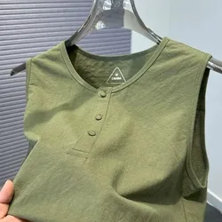 Men's Solid Color Knit Tank Top With Button Placket Casual Daily Wear Summer Style