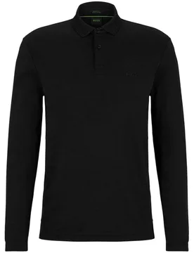 Mens Pirol Logo Long-Sleeved Polo Shirt (Black) Cotton - Size 6xl - BOSS - FashionsVida