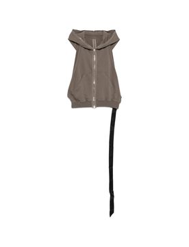 Hooded Zip-Front Sleeveless Cotton Sweatshirt with Pouch Pocket