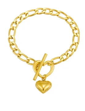 Punk Fashion Love Heart Charm Bracelet Female Gold Color Stainless Steel Figaro Hand Chain Link Bracelet for Woman Jewelry Gift - Aliexpress - FashionsVida