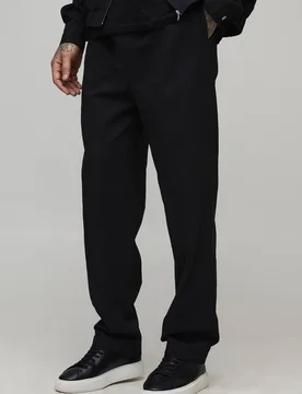 Herren Tall Strukturierte Gewebte Seersucker Jogger Hose-Bund Konisch Zulaufende Hose Black Größe Medium - boohooMAN - FashionsVida