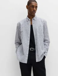 Linen Cotton Blend Striped Shirt Blue Mix male