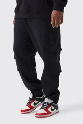 Herren Plus Slim Fit Cargo-Hose mit Umschlag und mehreren Taschen Black Größe 3XL
