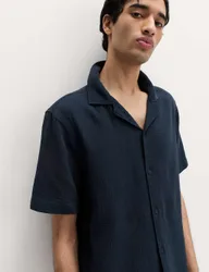 Pure Cotton Textured Shirt Navy male