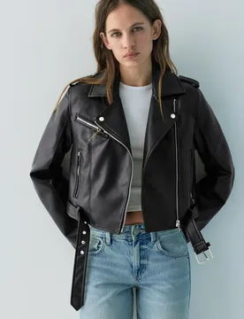 Faux Leather Biker Jacket (Size: ) - Pull&bear - FashionsVida