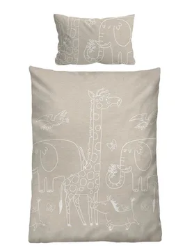 Melange-Flanell Bettwäsche Tiere kitt, 1x 100x135 cm + 1x 40x60 cm - Biberna - FashionsVida